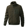 Men's olive green sherpa fleece jacket with stand collar and contrast fabric panels - S / Emerald Green