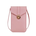 Pink crossbody phone bag for women with envelope flap and golden round metal buckle - Pink