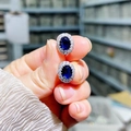 Glinsterende zilveren oorbellen met ovale blauwe edelsteen en witte zirkoon - Oorclips / Blauwe Zirkoon Verzilverde Clip