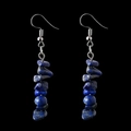 Detailed macro view of natural blue lapis lazuli stone beads on silver hook earrings - Natural Stone Earrings / Lapis Lazuli