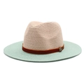 Zweifarbiger Panama Strohhut in Beige und Mintgrün mit M-Metalllogo und braunem Band - M (56-58cm) / Minzgrün + Rosa