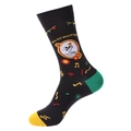 Dia de Muertos Socken in Schwarz mit bunten Totenkopfmotiven und grünen Fersenakzenten - 1386-Schwarzes Dia de Muertos Porträt