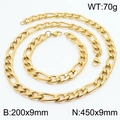 Ensemble collier et bracelet maille Figaro dorée style hip-hop, largeur 9 mm - 9mm Or