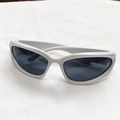 Y2K sporty wrap around sunglasses with white glossy frame and dark grey polarized lenses - White Frame Gray Lens