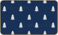Detail of blue Christmas rug showing white knit-texture pine trees and gold hemmed edges - 40*60cm / Christmas Decor-Blue Gold Edge Tree