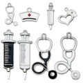 Medical charm set featuring 8 metal nurse hat and stethoscope pendants for DIY jewelry - White K Medical Set (SN1229)