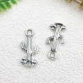 Antique silver cactus charm and connector for DIY jewelry making and bracelets - Cactus Shape (9x20mm)