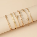 6-piece gold geometric bracelet set with heart, star, and letter A charms - KC Gold Leaf Snake Collection (3025)