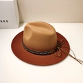 Two-tone wool fedora hat in camel and reddish-brown with rhinestone leather band - Approx 57.5cm / Camel