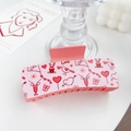 Pink square hair claw clip with heart and rabbit patterns for Valentine's romantic hair style - Happy Moment - Rectangle