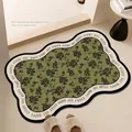 French retro olive green floral absorbent bath mat with wavy edges for bathrooms - 30*50cm - Upgrade Thickened Diatom Mud / Dark Branch Luxury - Wave