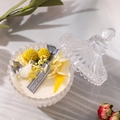 Dried flower aromatherapy candle in a striped glass jar with Longfine tag and floral decor - Grapefruit Love