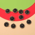 Set of 10 black enamel clock charms with gold metal frames and Roman numerals - Black