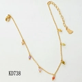 Gold stainless steel anklet with colorful beads and small foot pendant accessory - Gold Anklet (KD738)