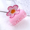 Pink transparent flower hair claw clip with silver glitter and resin floral detail - Pink Flower
