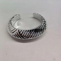 Silver croissant cuff bracelet with textured ripple design and chunky vintage style - Ribbed Stripe / Silver