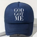 Cappellino trucker blu scuro con stampa GOD GOT ME e rete traspirante - Taglia unica / Blu navy