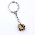 Silver keyring with irregular cream and black spotted dalmatian stone pendant - Dalmatian Jasper