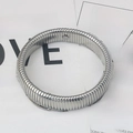 Elastic silver stainless steel bracelet featuring a textured striped modular design - 10mm Width 18cm Length / Silver