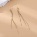 Elegant gold wavy tassel earrings with white rhinestones and layered long chain design - Gold Rhinestone Multi-Chain Tassel Long Style