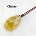 Natural teardrop citrine crystal pendant with deep purple woven cord and ice crack texture - Citrine Teardrop Pendant