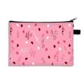Pink heart-patterned Valentine's Day makeup bag with black zipper and side handle - Pink Multi-greeting Style (12)