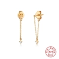 Detail of 925 sterling silver tassel earrings with golden chains and heart pendants - Single Chain Heart / Gold-Heart Gem Pendant