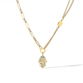 Asymmetrische goldene Hamsa-Hand-Halskette mit Evil Eye Anhänger und Gliederkettendesign - Hamsa Hand / Böser Blick / Gold