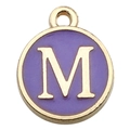 Purple enamel letter M pendant with gold-plated finish for DIY jewelry crafts - Letter M Pendant Only (Without Chain) / 1 Piece (12x14mm) / Purple