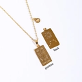 Golden stainless steel Capricorn necklace with engraved rectangular pendant and charm - Capricorn / Gold