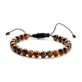 Handmade woven bracelet featuring polished natural tiger eye stone beads and adjustable cord - Tiger Eye Stone Bracelet
