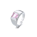 925 silver open ring featuring a square pink zircon in a classic four-prong setting - Adjustable Open / Pink Zircon Heavy Industry Ring (White Gold Color)