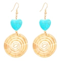 Boucles d'oreilles turquoise géométriques avec spirale dorée et pierres en cœur - Rond Spirale Or (4546)