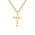 Elegant gold-plated stainless steel necklace with a pearl-inlaid letter T pendant - Letter T / Gold