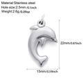 Silver stainless steel dolphin pendant for jewelry making with precise dimensions and weight - Dolphin-S10