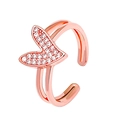 Anello doppio strato a cuore in oro rosa con pavé di zirconi e design regolabile - Cuore di zircone pieno a doppia fila / Oro rosa