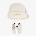 Winter set with cream white ribbed knit balaclava hat and touch-screen gloves - Cream White (2-Piece Set)