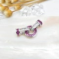 Silberner Doppelring-Anhänger mit rosa und weißen Zirkonia im Baguetteschliff besetzt - Kreis 11.5mm / Weißgold