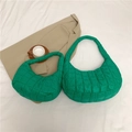 Minimalist green quilted dumpling shoulder bag in two sizes with crescent design - Large / Green