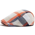 Coppola classica a quadri arancione e beige in misto cotone e lino traspirante - Rosso Arancio a Quadri