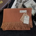 Caramel brown cashmere feel scarf with long tassels and woven label for winter warmth - 200x68cm / Caramel color
