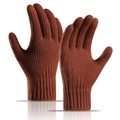 Women's warm winter knit gloves in dark brown alpaca wool with touchscreen fingertips - Burgundy