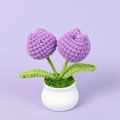 Handmade crochet purple tulip potted plant for desk and car decoration in a white pot - Double Flower Tulip Potted Plant / Purple