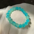 Elegant light blue beaded bracelet with translucent round beads on white silk fabric - [10m Small Yellow-blue] Glass #sz252