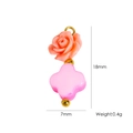 Coral rose and pink clover bead charm with golden loop for jewelry making DIY - Coral Rose Four Leaf Clover