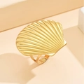 Gold-plated bohemian shell open ring with adjustable band and textured seashell design - J03371 / Gold