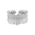 S925 sterling silver open ring with irregular pleated texture and zircon stones inlay - Platinum Color (Size 14 Adjustable)
