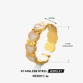 Golden heart-shaped stainless steel open ring featuring white inlay and adjustable band - Adjustable Open / Gold Heart-White