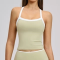 Débardeur de yoga vert clair ajusté avec bordure contrastée blanche et fines bretelles - Vert de la Mi-été
