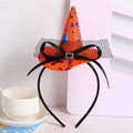 Diadema de sombrero de bruja para Halloween con murciélagos naranjas y encaje negro - Estilo de murciélago y estrella naranja azul